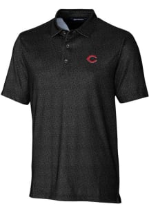 Cutter and Buck Cincinnati Reds Mens Black Pike Micro Floral Short Sleeve Polo