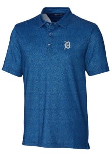 Cutter and Buck Detroit Tigers Mens Blue Pike Micro Floral Short Sleeve Polo