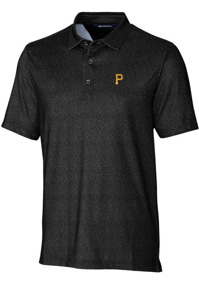 Cutter and Buck Pittsburgh Pirates Mens Black Pike Micro Floral Short Sleeve Polo