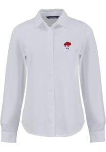 Cutter and Buck Buffalo Bills Womens Historic Advantage Soft Pique Long Sleeve White Dress Shirt