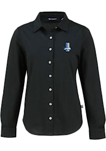 Cutter and Buck Detroit Lions Womens Historic Advantage Soft Pique Long Sleeve Black Dress Shirt