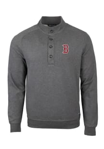 Cutter and Buck Boston Red Sox Mens Charcoal Saturday Mock Long Sleeve Crew Sweatshirt