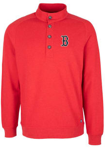 Cutter and Buck Boston Red Sox Mens Red Saturday Mock Long Sleeve Crew Sweatshirt