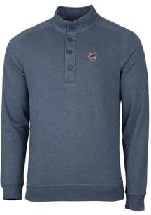 Cutter and Buck Chicago Cubs Mens Navy Blue Saturday Mock Long Sleeve Crew Sweatshirt