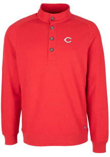 Cutter and Buck Cincinnati Reds Mens Red Saturday Mock Long Sleeve Crew Sweatshirt