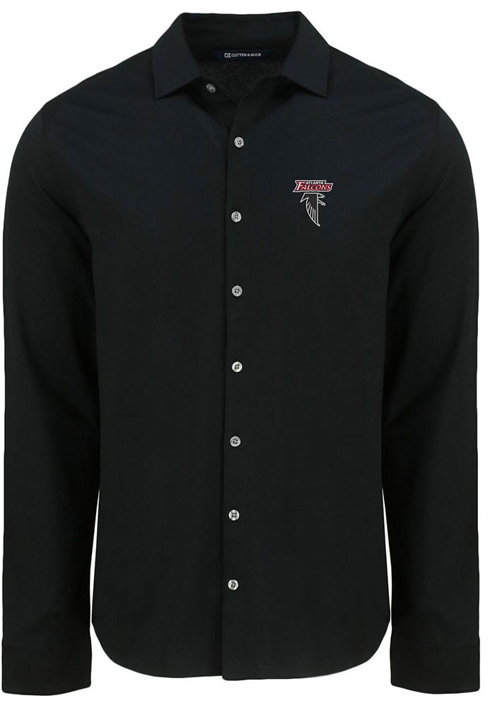 falcons dress shirt Cutter & Buck Atlanta Falcons Historic - Advantage Eco Tri-Blend Pique Mens Long Sleeve Knitted Button Up Shirt in Black