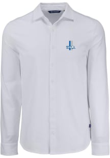 Cutter and Buck Detroit Lions Mens White Historic Advantage Soft Pique Long Sleeve Dress Shirt