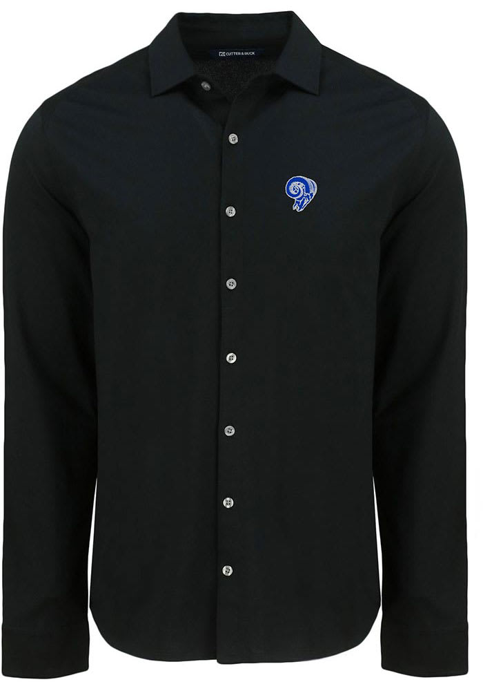 rams dress shirt Cutter & Buck VCU Rams Skyline Recycled Gingham Mens Long Sleeve Button Down Dress Shirt in Black/White
