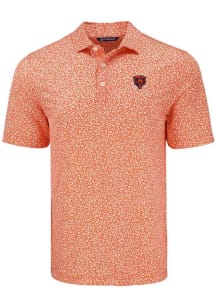 Cutter and Buck Chicago Bears Mens Orange Historic Pike Flora Short Sleeve Polo