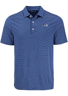 Cutter and Buck Seattle Seahawks Mens Blue Historic Forge Eco Fine Line Short Sleeve Polo