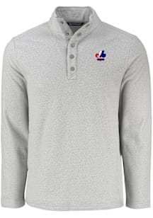 Cutter and Buck Montreal Expos Mens Grey Cooperstown Hunts Point Long Sleeve Qtr Zip Pullover