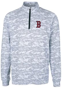 Cutter and Buck Boston Red Sox Mens Charcoal Traverse Camo Print Stretch Long Sleeve 1/4 Zip Pul..