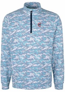 Cutter and Buck Chicago Cubs Mens Blue Traverse Camo Print Stretch Long Sleeve 1/4 Zip Pullover