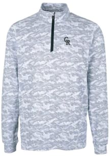 Cutter and Buck Colorado Rockies Mens Charcoal Traverse Camo Print Stretch Long Sleeve 1/4 Zip P..