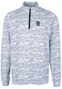 Cutter and Buck Detroit Tigers Mens Charcoal Traverse Camo Print Stretch Long Sleeve 1/4 Zip Pul..