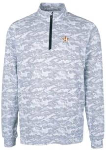 Cutter and Buck Houston Astros Mens Charcoal Traverse Camo Print Stretch Long Sleeve 1/4 Zip Pul..