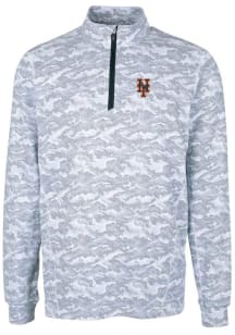 Cutter and Buck New York Mets Mens Charcoal Traverse Camo Print Stretch Long Sleeve 1/4 Zip Pull..