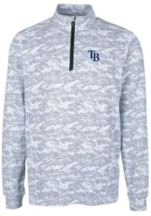Cutter and Buck Tampa Bay Rays Mens Charcoal Traverse Camo Print Stretch Long Sleeve 1/4 Zip Pul..