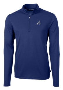 Cutter and Buck Atlanta Braves Mens Blue Virtue Eco Pique Long Sleeve 1/4 Zip Pullover