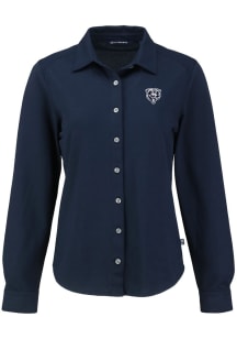 Cutter and Buck Chicago Bears Womens Mono Advantage Soft Pique Long Sleeve Navy Blue Dress Shirt