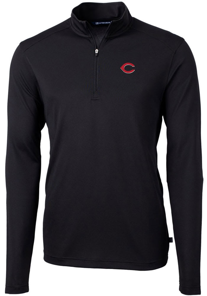 Cutter and Buck Cincinnati Reds Mens Black Virtue Eco Pique Long Sleeve 1/4 Zip Pullover