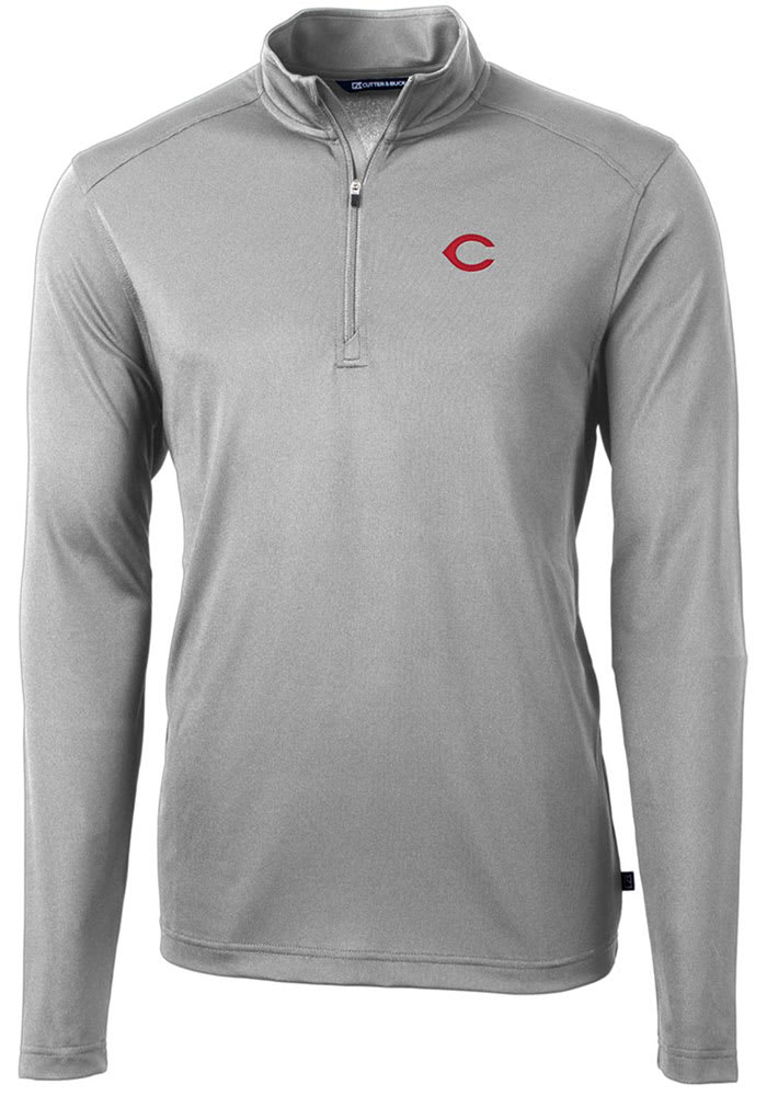 Cutter and Buck Cincinnati Reds Mens Grey Virtue Eco Pique Long Sleeve 1/4 Zip Pullover