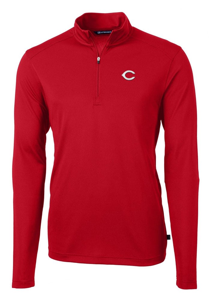 Cutter and Buck Cincinnati Reds Mens Virtue Eco Pique Long Sleeve Qtr Zip Pullover