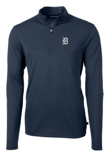 Cutter and Buck Detroit Tigers Mens Navy Blue Virtue Eco Pique Long Sleeve 1/4 Zip Pullover