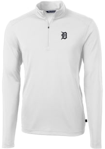 Cutter and Buck Detroit Tigers Mens White Virtue Eco Pique Long Sleeve 1/4 Zip Pullover