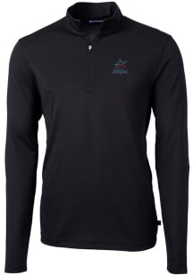 Cutter and Buck Miami Marlins Mens Black Virtue Eco Pique Long Sleeve 1/4 Zip Pullover