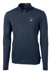 Cutter and Buck Milwaukee Brewers Mens Navy Blue Virtue Eco Pique Long Sleeve 1/4 Zip Pullover