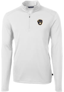 Cutter and Buck Milwaukee Brewers Mens White Virtue Eco Pique Long Sleeve 1/4 Zip Pullover