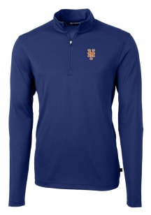 Cutter and Buck New York Mets Mens Blue Virtue Eco Pique Long Sleeve Qtr Zip Pullover