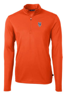 Cutter and Buck New York Mets Mens Orange Virtue Eco Pique Long Sleeve 1/4 Zip Pullover