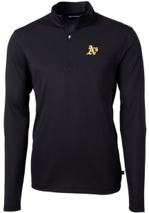 Cutter and Buck Oakland Athletics Mens Black Virtue Eco Pique Long Sleeve 1/4 Zip Pullover