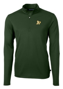 Cutter and Buck Oakland Athletics Mens Green Virtue Eco Pique Long Sleeve 1/4 Zip Pullover