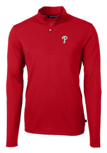 Cutter and Buck Philadelphia Phillies Mens Red Virtue Eco Pique Long Sleeve 1/4 Zip Pullover