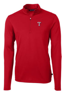 Cutter and Buck Texas Rangers Mens Red Virtue Eco Pique Long Sleeve 1/4 Zip Pullover