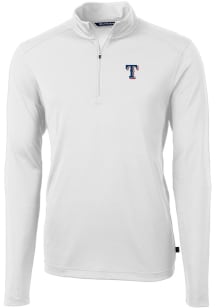 Cutter and Buck Texas Rangers Mens White Virtue Eco Pique Long Sleeve 1/4 Zip Pullover