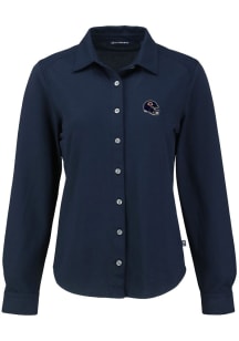Cutter and Buck Chicago Bears Womens Helmet Advantage Soft Pique Long Sleeve Navy Blue Dress Shi..