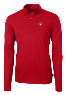 Cutter and Buck Toronto Blue Jays Mens Red Virtue Eco Pique Long Sleeve 1/4 Zip Pullover