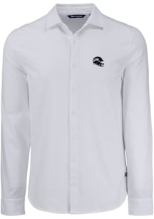 Cutter and Buck Seattle Seahawks Mens White Helmet Advantage Soft Pique Long Sleeve Dress Shirt