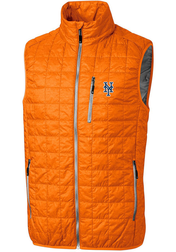 Cutter and Buck New York Mets Mens Orange Rainier PrimaLoft Puffer Sleeveless Jacket