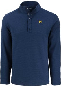 Mens Michigan Wolverines Navy Blue Cutter and Buck Vault Hunts Point Qtr Zip Pullover