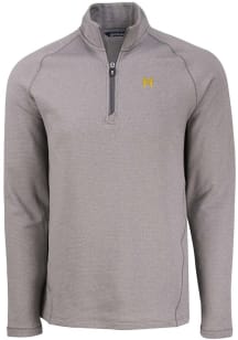 Mens Michigan Wolverines Grey Cutter and Buck Vault Pehastin Qtr Zip Pullover