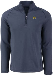 Mens Michigan Wolverines Navy Blue Cutter and Buck Vault Pehastin Qtr Zip Pullover