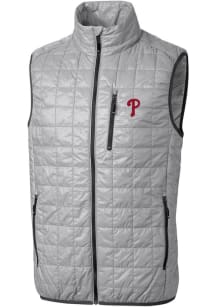 Cutter and Buck Philadelphia Phillies Mens Grey Rainier PrimaLoft Puffer Sleeveless Jacket