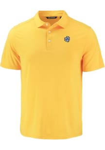 Mens Michigan Wolverines Gold Cutter and Buck Coastline Short Sleeve Polo Shirt