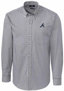 Cutter and Buck Atlanta Braves Mens Charcoal Easy Care Gingham Long Sleeve Dress Shirt