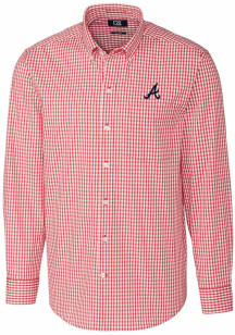 Cutter and Buck Atlanta Braves Mens Red Easy Care Gingham Long Sleeve Dress Shirt